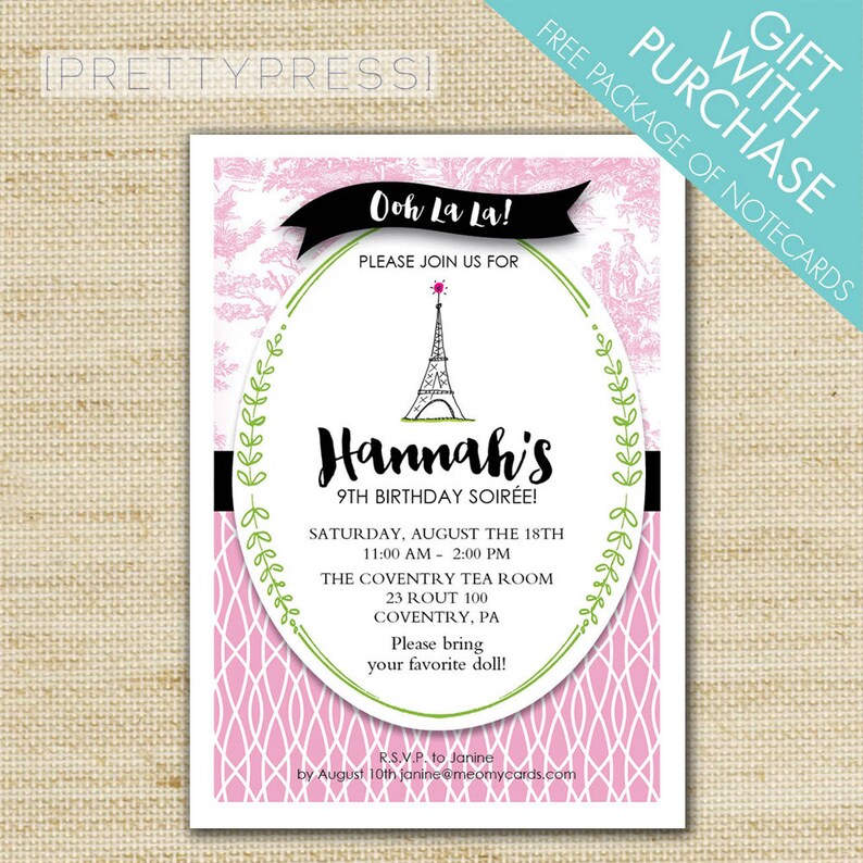 Eiffel Tower Invitation Paris Birthday Party Invitation Etsy