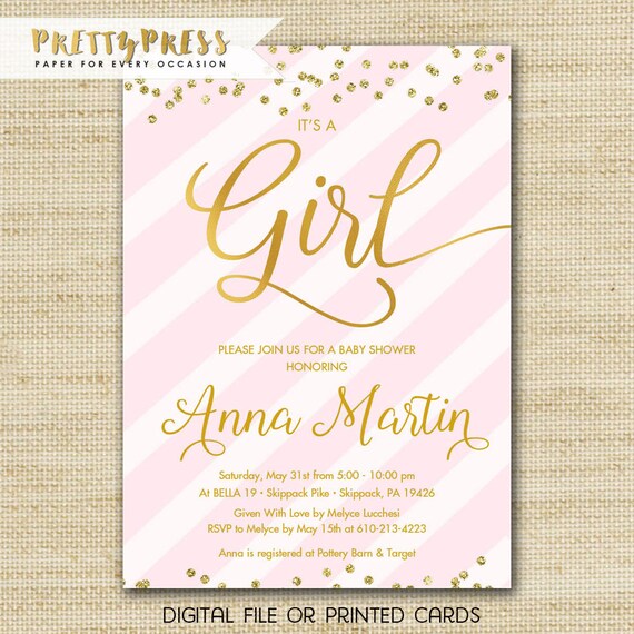 It S A Girl Baby Shower Invitation Pink Gold Baby Etsy