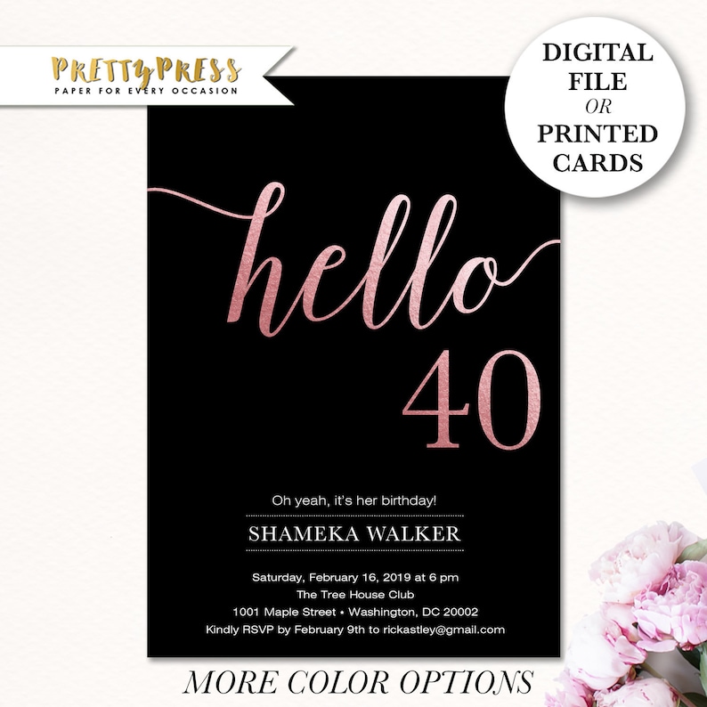 40th Birthday Invitations Modern Faux Gold Foil Hello 40 Etsy
