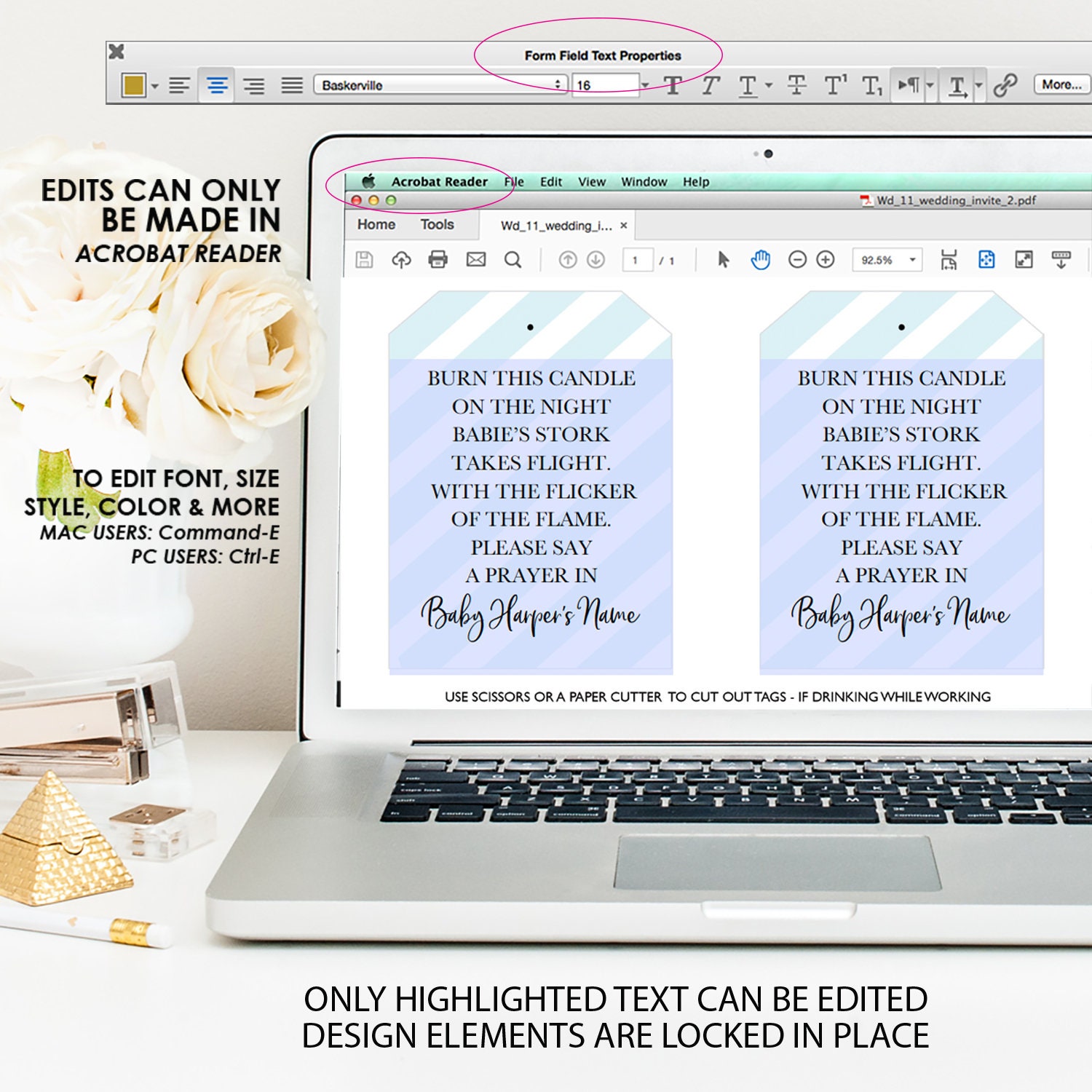 Baby Shower Candle Tags Printable Candle Baby Shower Tag Etsy