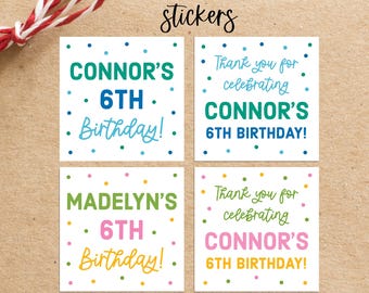 Personalized BIRTHDAY Stickers, Printed birthday favor stickers, birthday treat bag stickers, celebration sticker, Girl or Boy birthday