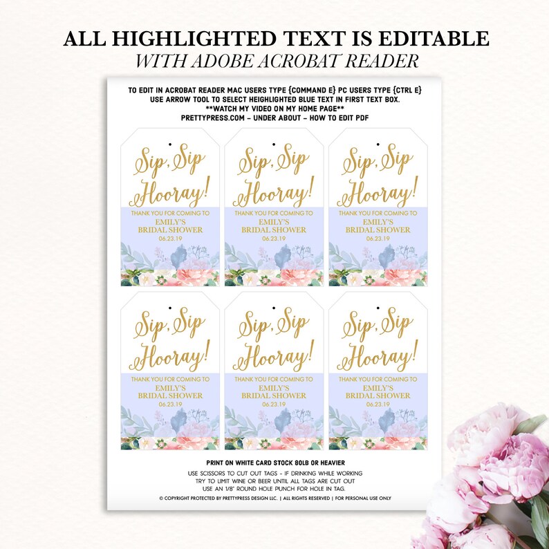 Wine Favor Tags Bridal Shower Shower Favor Tag Printable Sip - Etsy