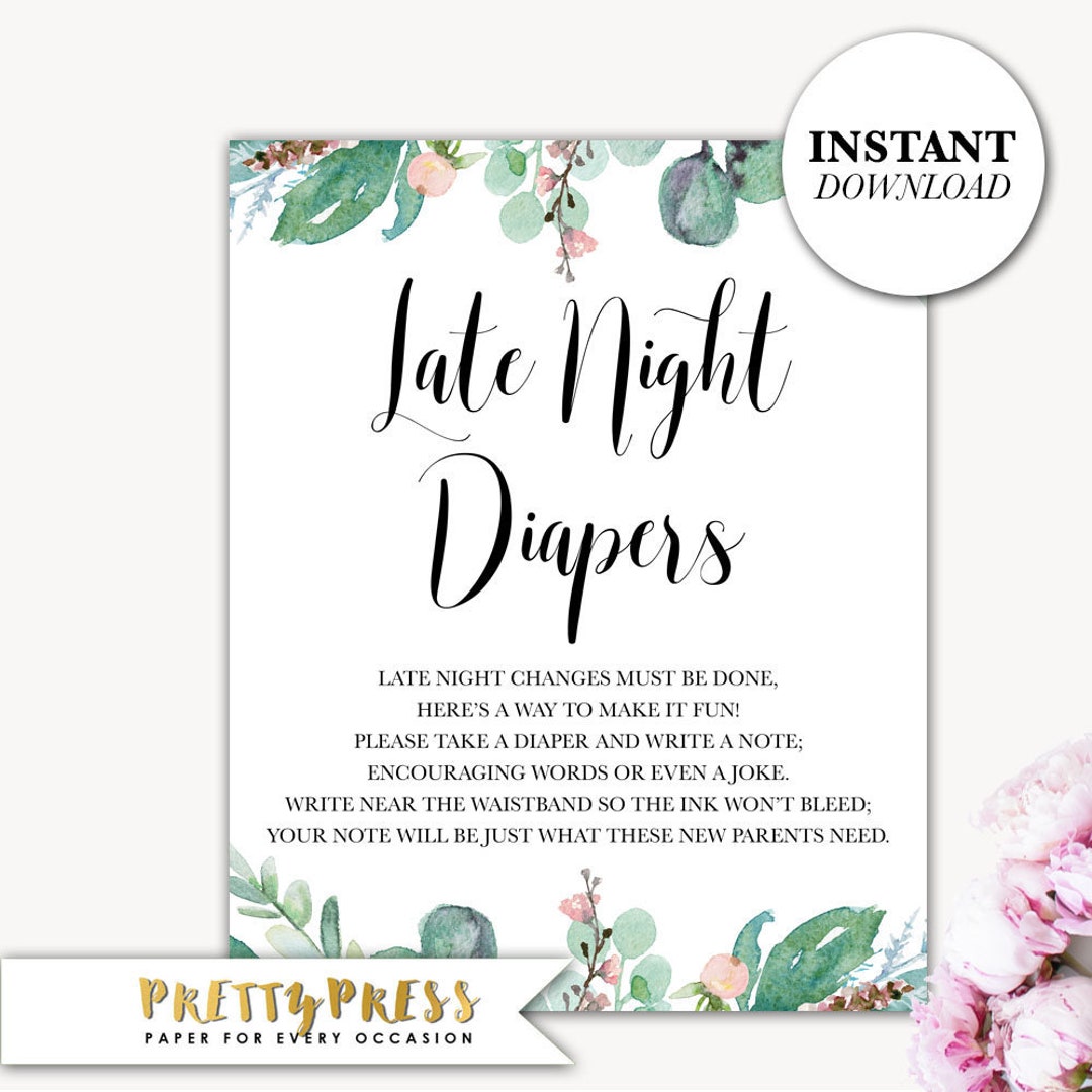 Late Night Diapers Printable, Baby Shower Activity, Instant Download ...