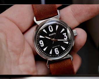 Raketa Big Zero Watch Black Elite Soviet Analog USSR Retro Old