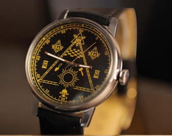 Reloj de pulsera masónico Pobeda vintage soviético raro para hombre