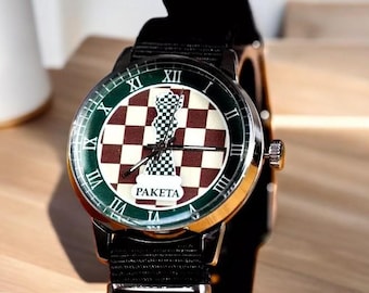Soviet Chess Watch style Raketa Soviet Retro CCCP USSR Rare Black and White
