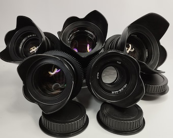 Juego de objetivos Helios-44 M, Mir-1B 28 mm, Mir-10A Jupiter-9, Jupiter-37A / Montura Canon EF, 5 unidades