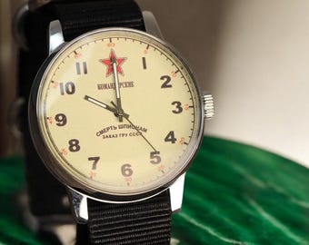 Pobeda Komandirsike Watch Death to Spies Soviet Vintage USSR Mechanical Rare Wristwatch for Men