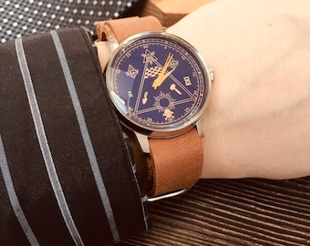 Pobeda Masonic Wristwatch – Unique Vintage Soviet USSR  Men’s Watch, Perfect Gift