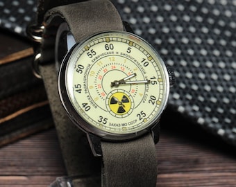 Reloj de pulsera antiguo de lujo con diseño de radiación para hombre, inspirado en las tropas soviéticas de radiación.