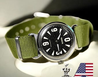 From USA! Raketa Big Zero Watch Black Elite Soviet Analog USSR Retro Old