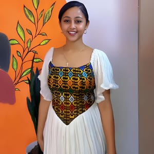 Modern Habesha Kemis with Telet – White Traditional Ethiopian Dress | Cultural Wear for Women | Gift for Her