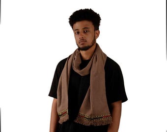 Handwoven Ethiopian Cotton Scarf – Brown Telet Habesha Wrap