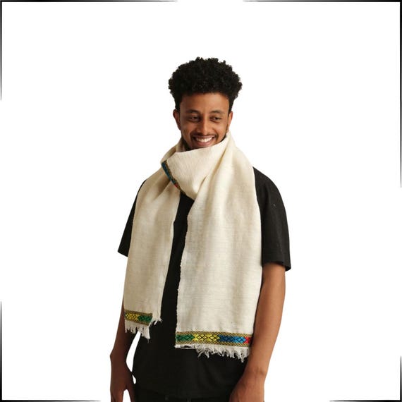 Handwoven Ethiopian Cotton Scarf – White Cultural Telet Wrap
