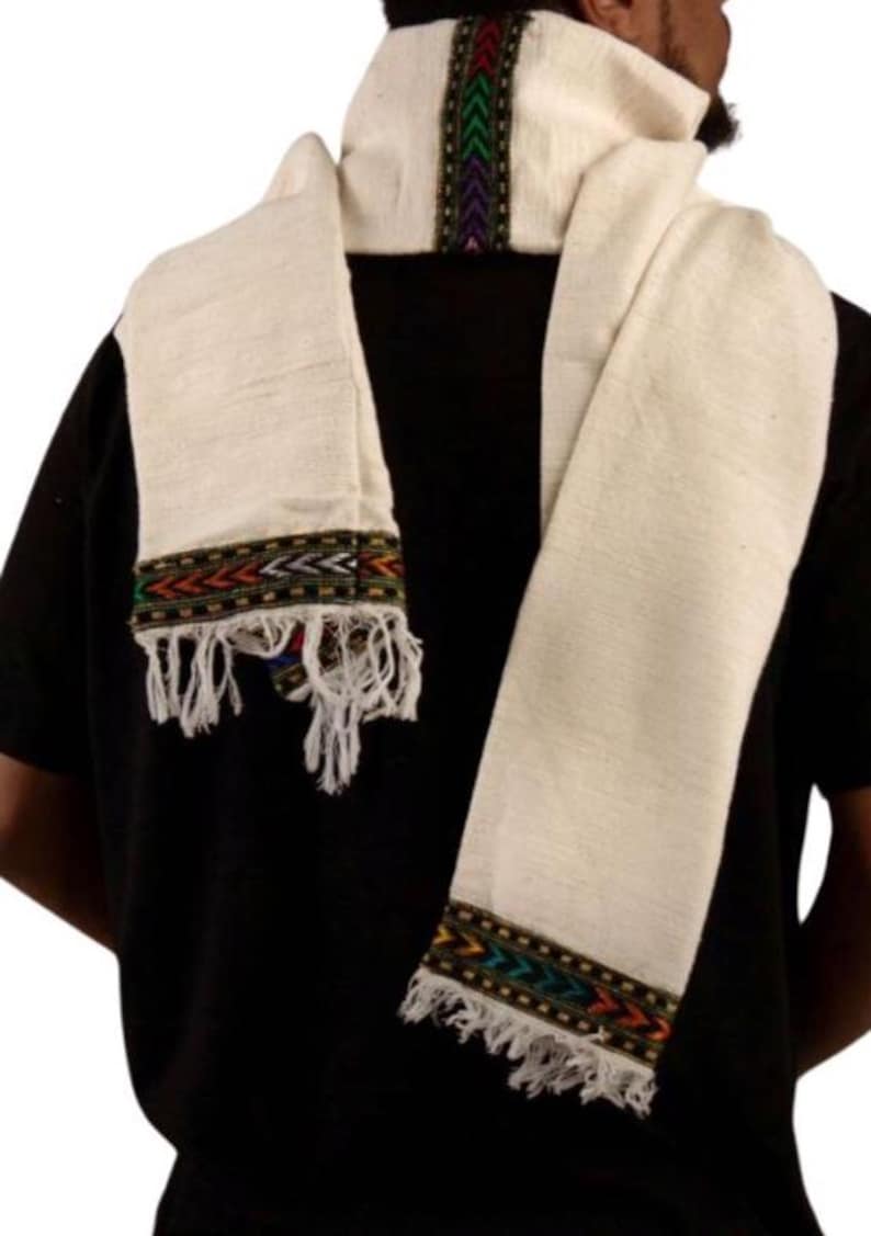 Beza Threads Handwoven Ethiopian Cotton Scarf β White Cultural Telet Wrap | Unisex ...