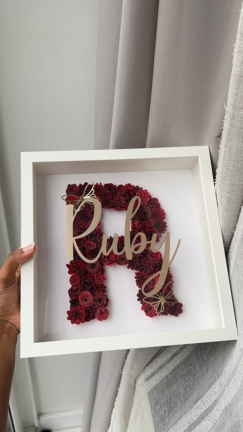 Initial Flower Frame | Shadow Box Frame| Custom Letter Decor ...