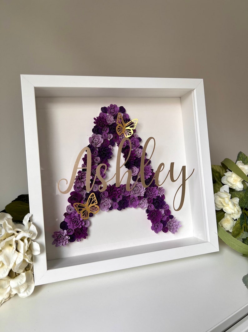 Initial Flower Frame | Shadow Box Frame| Custom Letter Decor ...