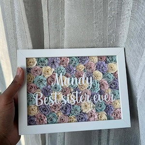 Handgemaakte schaduwdoos bloemenlijst: gepersonaliseerd naamcadeau