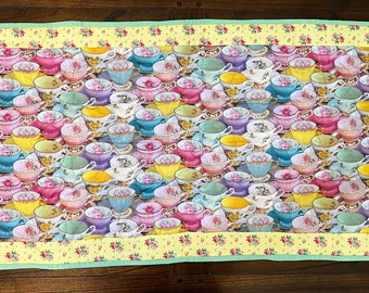Quilted Table Runner - Fine China Tea Cups, 45x22