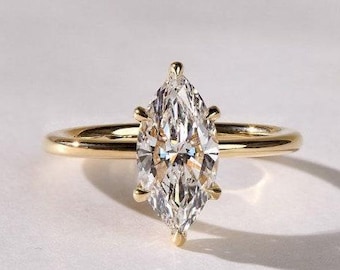Marquise Cut Moissanite Engagement Ring, Fancy Hidden Halo Wedding Ring, Six Prong Set Ring, Sparkly Promise Ring, Anniversary Gift for Wife
