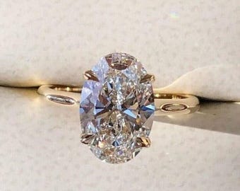 14K Solid Gold Engagement Ring, Oval Cut Moissanite Wedding Ring, Stylish Hidden Halo and Diamond Ring, Proposal Ring, Best Anniversary Gift