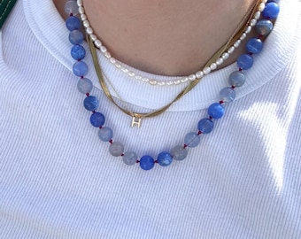 Honey Blue Blue Agate Knotted Necklace