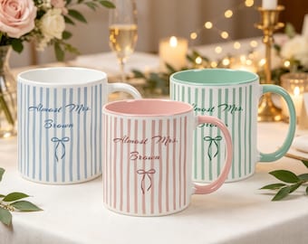 Personalized Future Mrs Mug, Striped Engaged Mug, Engagement Gift, Bridal Shower Gift, Bride to Be Gift