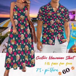 Custom Hawaiian Shirt with Face, Personalized Hawaiian Button Up Shirts, Family Matching Group Birthday Wedding Gift, Shirt for Beach Party