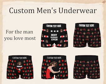 100% Cotton Personalized Face Boxer Briefs, Custom Photo Underwear, Valentine's Day Gifts