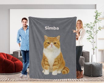 Custom Pet Blanket with Photo and Name,Custom Dog/Cat Portrait Blanket,Custom Dog Blankets, Personalized Dog Cat Memorial Gift for Pet Lover