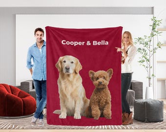 Custom Dog  Blankets with Photo and Name, Custom Dog/Cat Portrait Blanket, Custom Pet Blankets, Personalized Dog Memorial Gift for Pet Lover