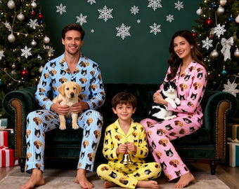 Personalisierte Familien Pyjamas, Hunde Portrait, Benutzerdefinierte Haustier Liebhaber Geschenk, Benutzerdefinierte Gesichts Pyjama Set, Haustier Foto Pyjamas, Erinnerungsgeschenk, Geschenk für Ihn