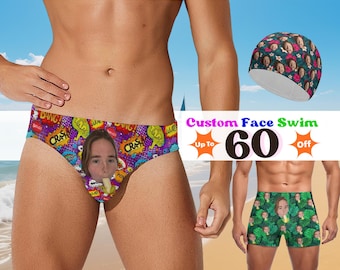 Personalized Face Men's Swim Briefs Custom Photo Swimwear Gift Custom Swim Caps with Face Perfect Gifts for Swimmers Swim Teams Party Favors