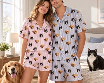 Anpassat ansiktspyjamasset, personliga fotopyjamasar, herr- och kvinnapyjamasar, möhippa, roliga parpyjamasar, julklapp till pappa och mamma