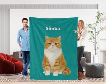 Custom Pet Blanket with Photo and Name,Custom Dog/Cat Portrait Blanket, Personalized Dog Blankets,Cat Picture Blanket Pet Photo Dog Dad Gift