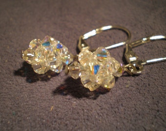 White Iridescent Swarovski Crystal Drop Earrings 3D