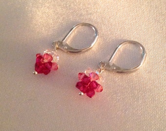 Rosa Ombre Petite Swarovski cristal Pendientes de plata de la gota