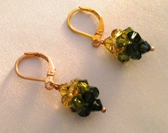 Green Ombre Swarovski Crystal Drop Gold Earrings