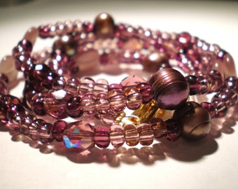 SALE Purple Aubergine Gem Pearl Mix Necklace