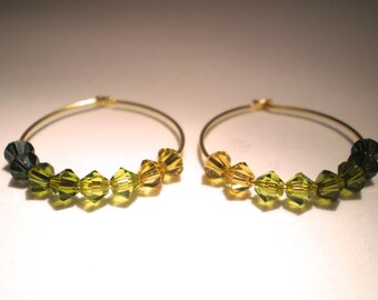 Green Ombre Swarovski Crystal Gold Hoop Earrings