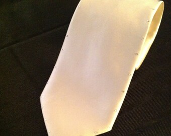 Off White Satin Wedding Neck Tie With Swarovski Rhinestones Unisex