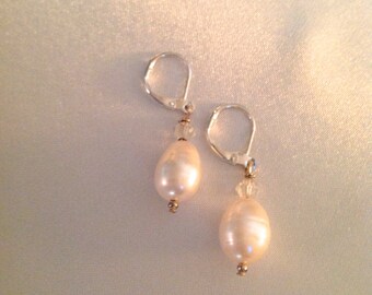 Teardrop White Pearl Iridescent Silver Earrings