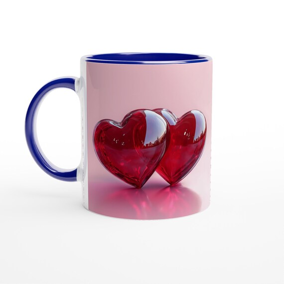Romantische Doppelglas Herzchen Tasse - 3D realistisches, digitales Design auf 11 Unzen weißer Keramik, ValentinesGift, LoveMug, HyperRealistic