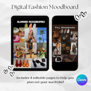 Plantilla de mood board digital para estilistas personales e influencers / Planificador de atuendos / Tablero de mood board editable / Plantilla de moda / Planificador de lookbook