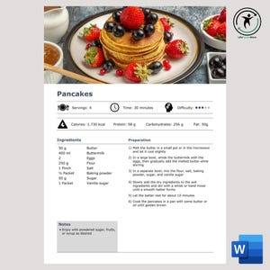Recette/Fiche de recette/Livre de recettes/Guide de recettes/Recette de cuisine/Instructions de cuisson/Modèle de livre de recettes sous forme de fichier Microsoft Word modifiable