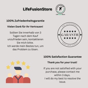 May include: A graphic with the text "LifeFusionStore" and a 100% satisfaction guarantee message. The graphic includes a star rating and the text "Thank you for your trust!"