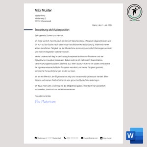 Carta de presentación/carta de motivación/carta de presentación/plantilla de carta para su solicitud como archivo editable de Microsoft Word