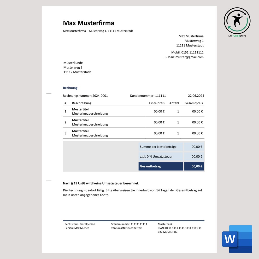 Invoice Small Business Owner, Sole Proprietor, Selfemployed