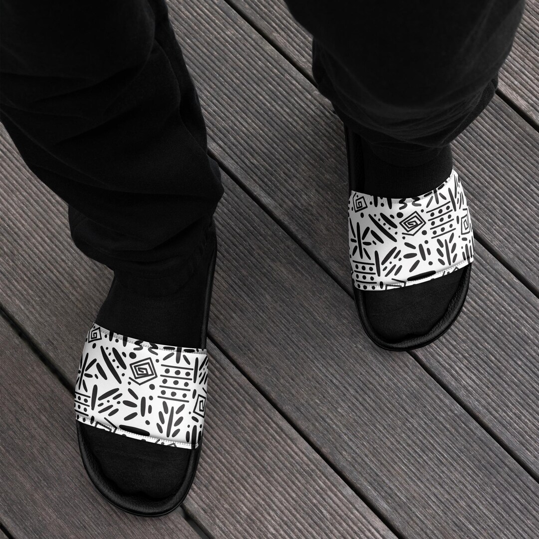 Mens African White and Black Ethnic Tribal Print Slides - Etsy