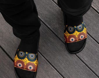 Mens African Yellow Ethnic Tribal Print Slides